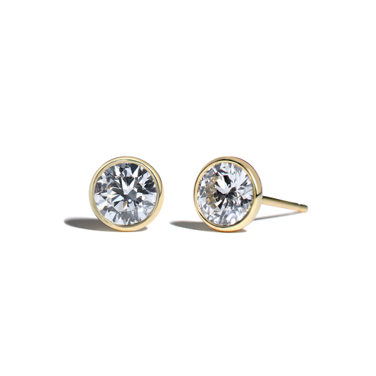 14K Yellow Gold Diamond Bezel Stud