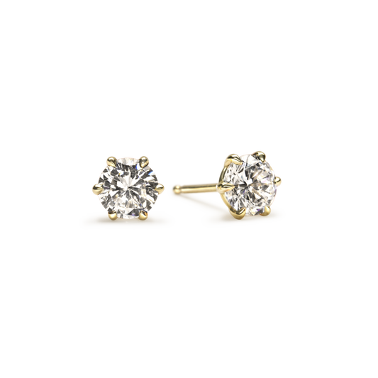 14K Yellow Gold Round 6 Prong Stud