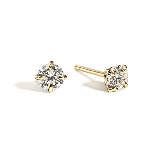 14K Yellow Gold Round Diamond 4 Prong Stud