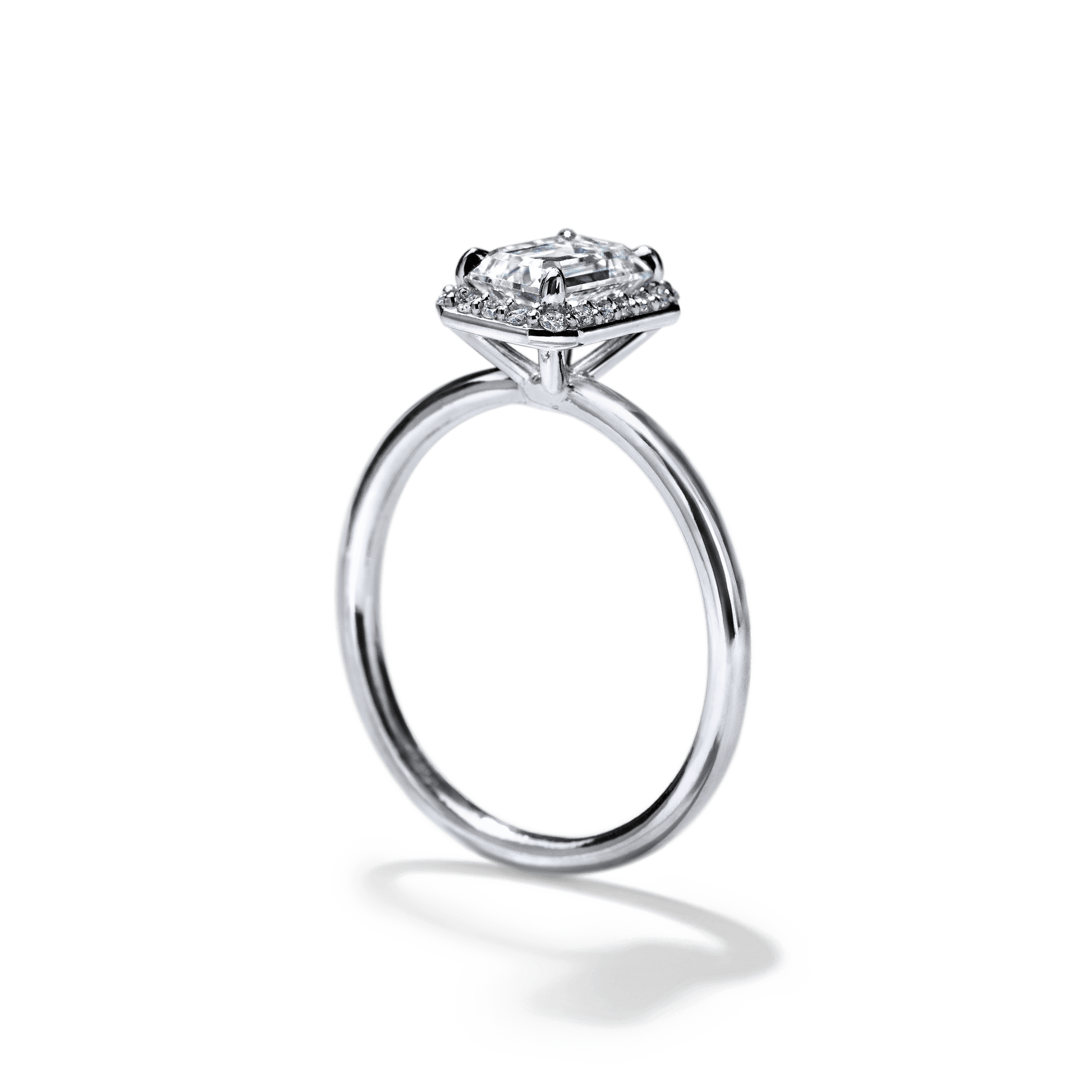 18K White Gold Platinum Emerald Radiant Halo Engagement Ring