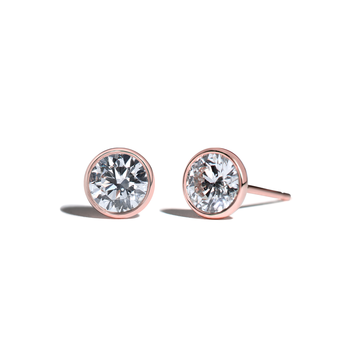 14K Rose Gold Diamond Bezel Stud