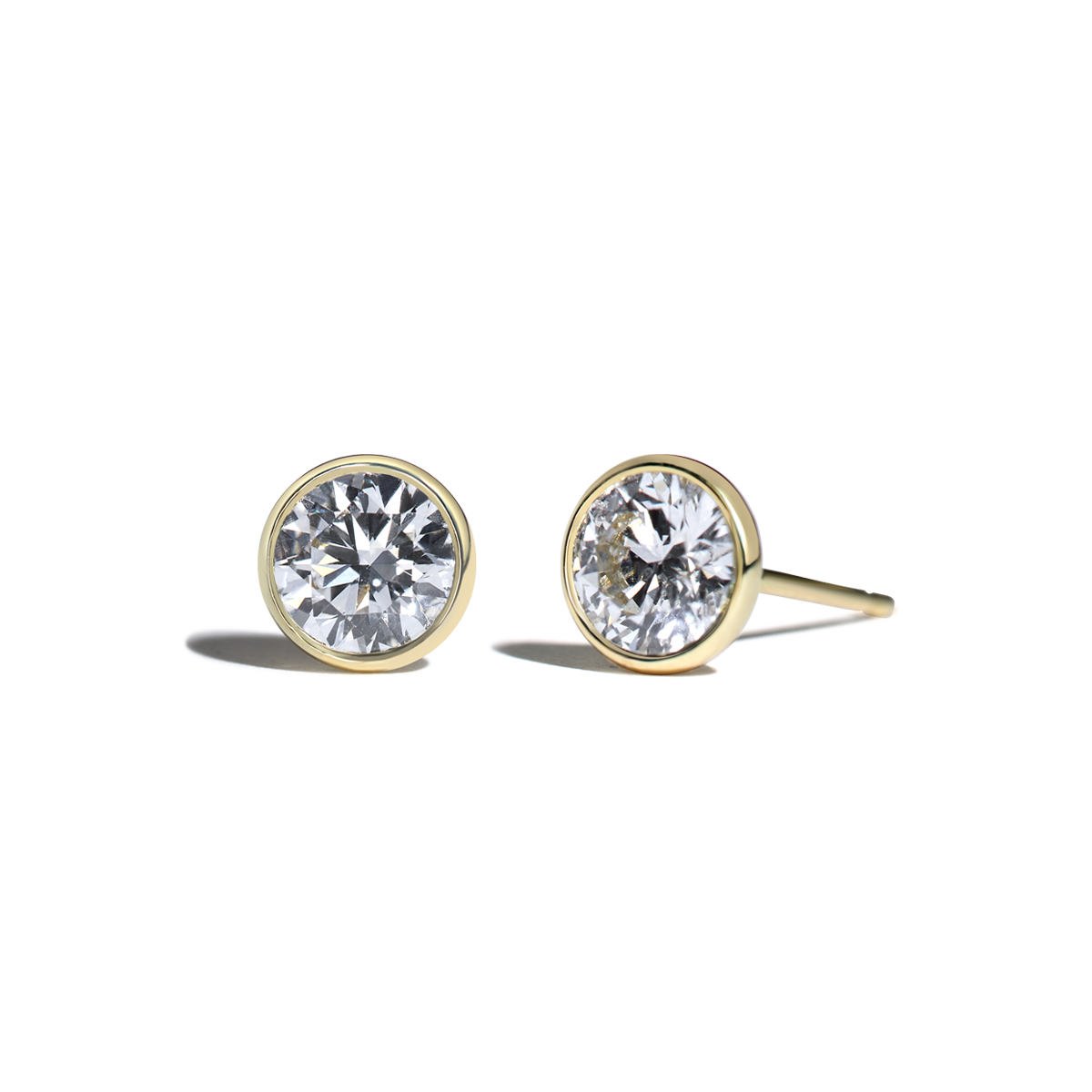 14K Yellow Gold Diamond Bezel Stud