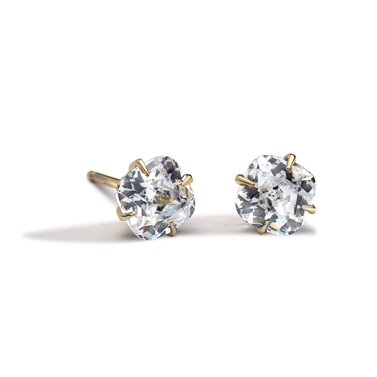 14K Yellow Gold Cushion Studs